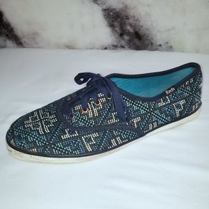 Keds blue & bronze aztec needlepoint shoe